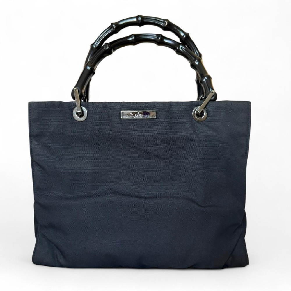 SOLD Gucci 90s/2000s Vintage Nylon Leather Bamboo Tote Bag